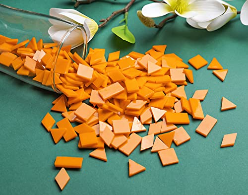 Lanyani Glass Mosaic Tiles for Art Crafts,4 Shapes Mixed Tiffany Stained Glass Pieces,200 Pieces (Orange-1)