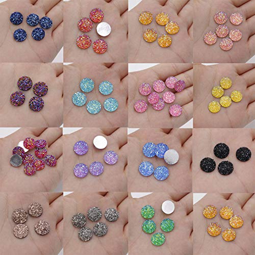 100 Mix Color 12mm Round Flat Back Resin Cabochon Cameo Faux Druzy Cabochons Mermaid Deco for Jewelry Making Setting Bezel Tray Pendant Charms (M248)