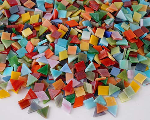 Lanyani 1600 Pieces/2.2 Pounds Vibrant Mixed Glass Mosaic Tiles for Crafts Cathedral Stained Glass Pieces - Assorted Colors and Shapes-Great Value Pack, Opaque