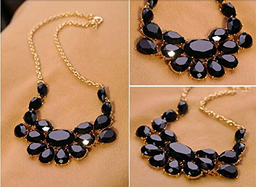 ArRord Fashion Flower Crystal Collar Necklace Statement Chunky Jewelry for Women Black