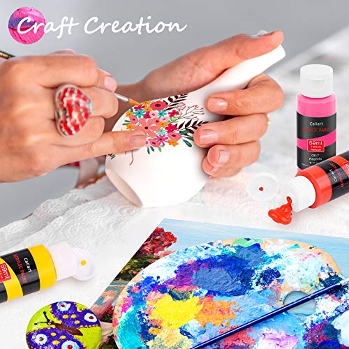 Caliart Acrylic Paint Set With 12 Brushes, 24 Colors (59ml, 2oz) Art Craft Paints for Artists Kids Students Beginners & Painters, Canvas Halloween Pumpkin Ceramic Wood Rock Painting Art Supplies Kit