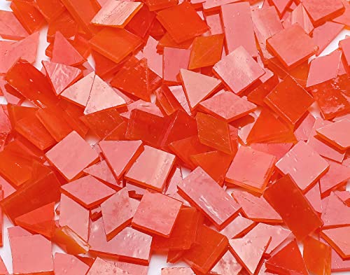 Lanyani Glass Mosaic Tiles for Art Crafts,4 Shapes Mixed Tiffany Stained Glass Pieces,200 Pieces (Orange-Red)