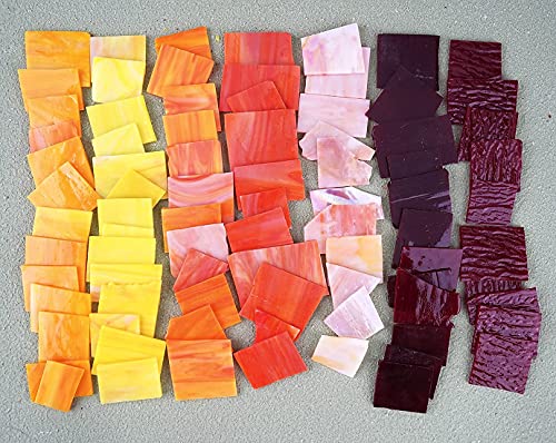 Lanyani Stained Glass Sheets Pieces, Glass Mosaics Tiles for Artwork and Crafts Art Projects, 35oz Value Pack, Flame