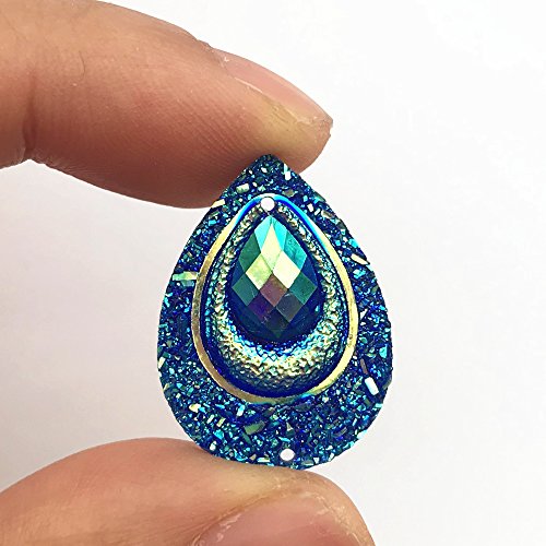 Sparkly Buttons Drop AB Color Sew On Crafts Rhinestones Flatback Beads Sewing for Costume Wedding Dress Decorations 18x25mm 50pcs (Blue)