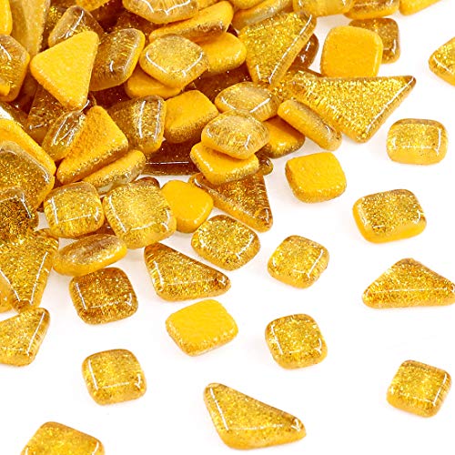 Swpeet 1 Pound Orange Shine Crystal Series Mosaic Tiles Assortment Kit, Square and Triangle Genuine Mosaic Tiles Glitter Crystal Mosaic Perfect for Home Decoration Crafts Supply