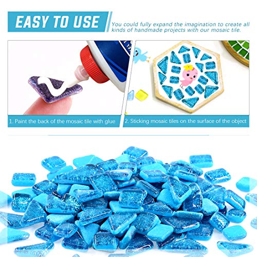 Swpeet 1 Pound Seablue Shine Crystal Series Mosaic Tiles Assortment Kit, Square and Triangle Genuine Mosaic Tiles Glitter Crystal Mosaic Perfect for Home Decoration Crafts - Mosaic Tiles V