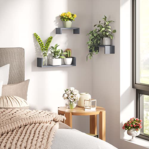 SRIWATANA Floating Shelves Wall Mounted, Solid Wood Wall Shelves, Weathered Gray
