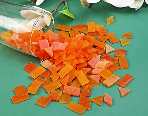 Lanyani Glass Mosaic Tiles for Art Crafts,4 Shapes Mixed Tiffany Stained Glass Pieces,200 Pieces (Orange)