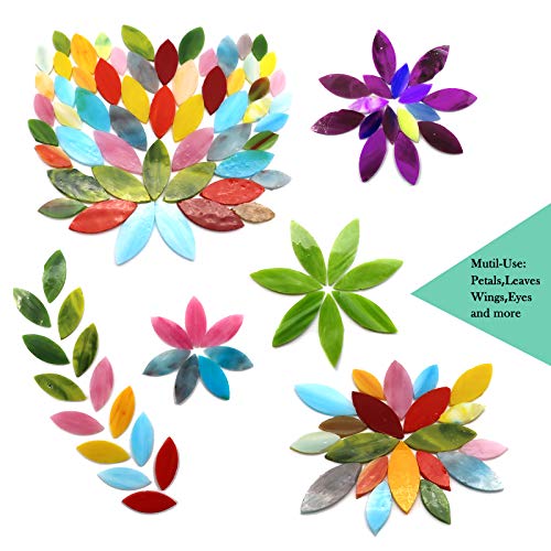 LITMIND 120 Pieces Mosaic Tiles, Precut Stained Glass Petal Leaves for Crafts, Mosaic Making Supplies Ceramic Tiles - Include 2Pcs Diamond Needle File Set