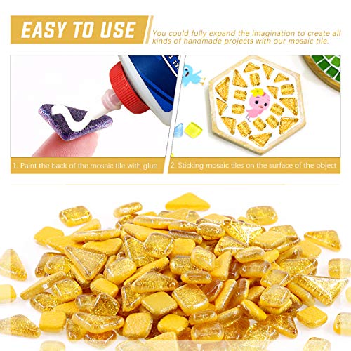 Swpeet 1 Pound Orange Shine Crystal Series Mosaic Tiles Assortment Kit, Square and Triangle Genuine Mosaic Tiles Glitter Crystal Mosaic Perfect for Home Decoration Crafts Supply