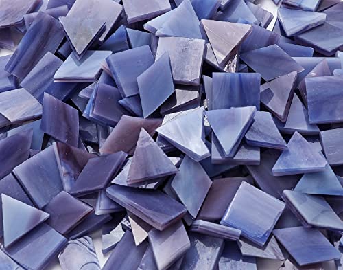 Lanyani Glass Mosaic Tiles for Art Crafts,4 Shapes Mixed Tiffany Stained Glass Pieces,200 Pieces (Grey-Purple)
