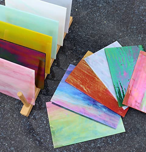 LITMIND 12 Sheets Iridescent Stained Glass Sheets, 4x6 inch Iridescent Glass Mosaic Tiles for Crafts, Art Glass Kit, Stained Glass Supplies (Opaque/Iridescent Mix)