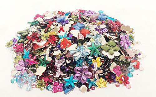1000 Pcs Acrylic Flat Back Rhinestones Gemstone Embellishments, 10 Shapes, 4-15 mm, with a Free Drawstring Organza Bag for Easy Storage
