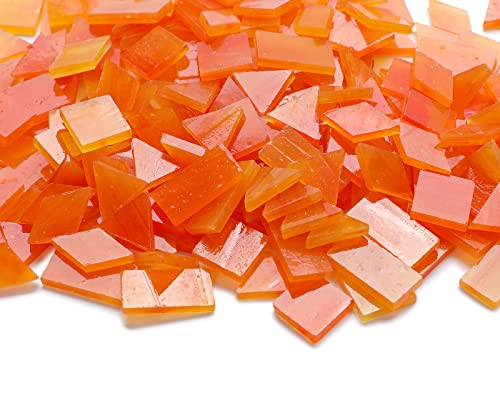 Lanyani Glass Mosaic Tiles for Art Crafts,4 Shapes Mixed Tiffany Stained Glass Pieces,200 Pieces (Orange)