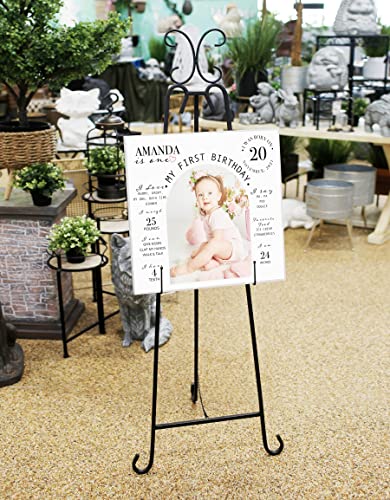 Metal Easel Display Stand - Decorative Black Picture Easel Stand for Wedding Sign, Painting, Poster, Cemetery - Tall Fancy Floor Art Easel Canvas Stand, Portable Heavy Duty Poster Stand Display Easel