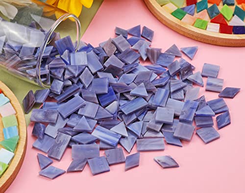 Lanyani Glass Mosaic Tiles for Art Crafts,4 Shapes Mixed Tiffany Stained Glass Pieces,200 Pieces (Grey-Purple)