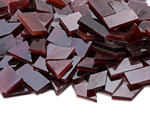 Lanyani Glass Mosaic Tiles for Art Crafts,4 Shapes Mixed Tiffany Stained Glass Pieces,200 Pieces (Red-2)