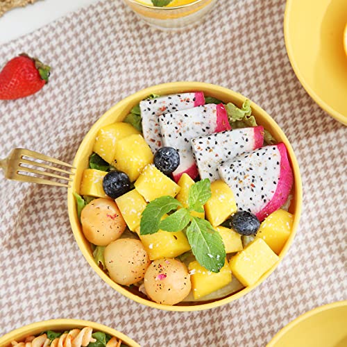 Kyraton Plastic Cereal Bowls 8 Pieces 26 oz, Unbreakable And Reusable Light Weight Bowl For Rice Noodle Soup Snack Salad Fruit BPA Free Dishwasher Safe (Gold Yellow)