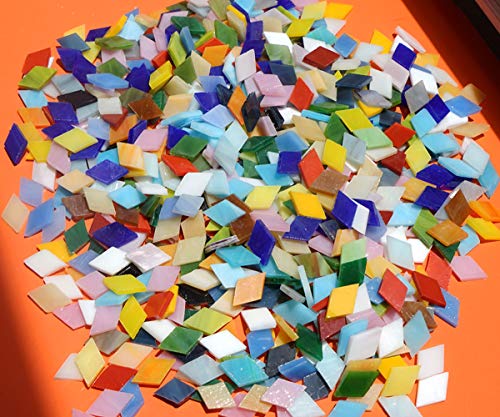 Lanyani Diamond Glass Mosaic Tiles Pieces Stained Glass for Crafts, Mixed Bright Colors and Patterns, 500g/1.1lb