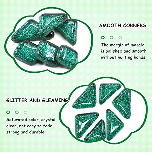 Swpeet 1 Pound Deep Green Shine Crystal Series Mosaic Tiles Assortment Kit, Square and Triangle Genuine Mosaic Tiles Glitter Crystal Mosaic Perfect for Home Decoration Crafts