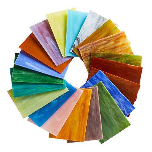 MaxGrain 20 Sheets Variety Stained Glass Sheets,4x6 inch Tiffany Stained Glass Packs for Crafts, Mixed Bright Color and Patterns
