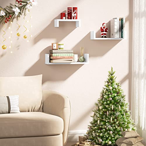 SRIWATANA Floating Shelves Wall Mounted, Solid Wood Wall Shelves, White
