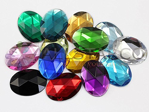 KraftGenius Allstarco 40x30mm Large Flat Back Oval Acrylic Rhinestones Cosplay Costume Gems Plastic Jewels Embelishments DIY Crafts Gemstones - 4 Pieces (Green Peridot H120)