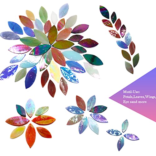 LITMIND 120 Pieces Leaf Iridescent Glass Mosaic Tiles for Crafts, Precut Rainbow Stained Glass Petals Kit, Mosaic Making Supplies, Stained Glass Craft Flowers Leaves