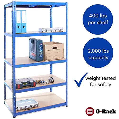 Garage Shelving Units - 71" H x 35" L x 24" W - Heavy Duty Racking - Shelves for Storage -1 Bay - Blue - 5 Tier - 2000LB Capacity (400LB Per Shelf) - Workshop, Shed, Office - 5 Year Warranty
