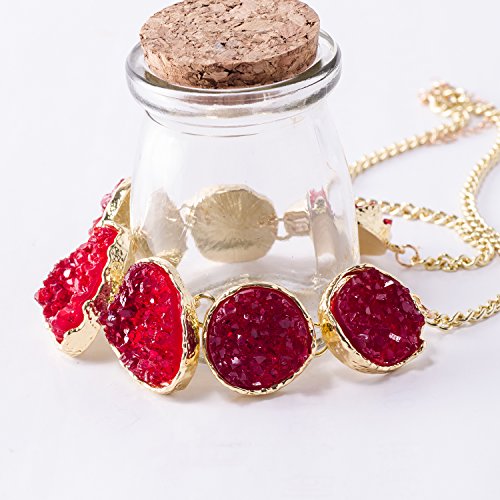 Jane Stone Fashion Drusy Stone Bead Statement Necklace Bib Choker Sparkly Jewelry (Red)