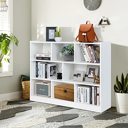 Giantex 8 Cube Bookcase, Freestanding 3-Tier Open Bookshelf, Modern Storage Display Cabinet, Wood Cube Stoarge Organizer for Living Room, Kid’s Room, White