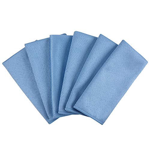 SINLAND Microfiber Glass Cleaning Cloth Lint Free Polishing Cloth for Quick Drying Window Glass Car Windows Mirrors Stainless Steel 12x16inch 6pack Blue