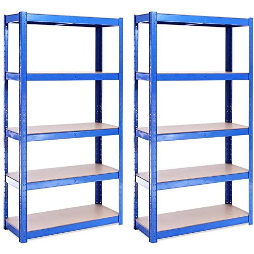 Garage Shelving Units: 59” x 30” x 12” | Heavy Duty Racking Shelves for Storage - 2 Bay, Blue 5 Tier (386lbs Per Shelf), 1929lbs Capacity | 5 Year Warranty