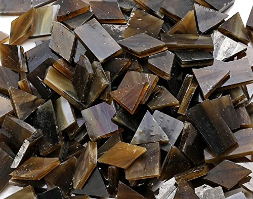 Lanyani Glass Mosaic Tiles for Art Crafts,4 Shapes Mixed Tiffany Stained Glass Pieces,200 Pieces (Coffee)