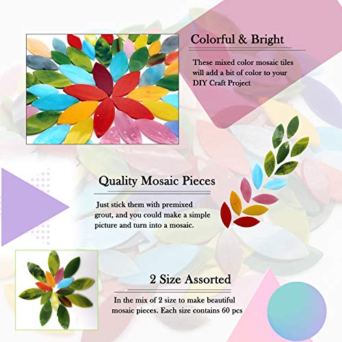 LITMIND 120 Pieces Mosaic Tiles, Precut Stained Glass Petal Leaves for Crafts, Mosaic Making Supplies Ceramic Tiles - Include 2Pcs Diamond Needle File Set
