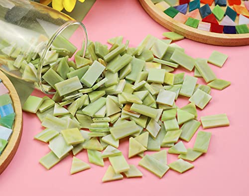 Lanyani Glass Mosaic Tiles for Art Crafts,4 Shapes Mixed Tiffany Stained Glass Pieces,200 Pieces (Green-2)