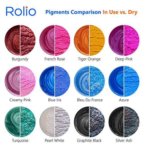 Rolio - Mica Powder - 24 Bags of Pearlescent Color Pigment for Paint, Dye, Soap Making, Nail Polish, Epoxy Resin, Candle Making, Bath Bombs, Slime