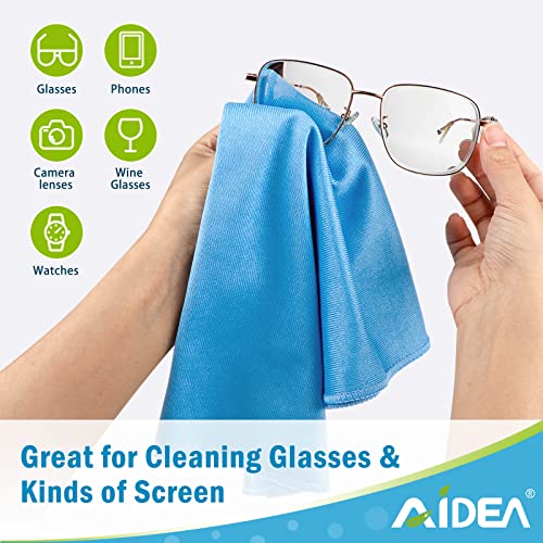 AIDEA Microfiber Glass Cleaning Cloths-8PK, Lint Free Streak Free, Quickly Clean Windows, Glass, Mirrors, Windshields, Stainless Steel, Blue-14”×16”