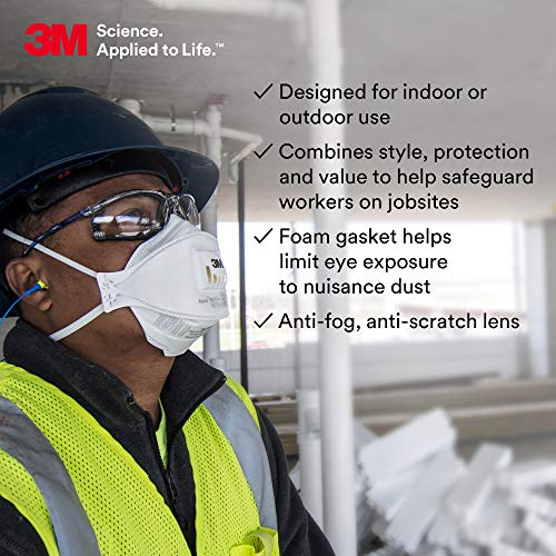 3M Safety Glasses, Virtua CCS, ANSI Z87, Anti-Fog, Clear Lens, Blue Frame, Corded Ear Plug Control, Removable Foam Gasket
