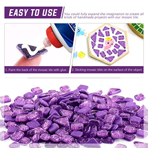 Swpeet 1 Pound Purple Shine Crystal Series Mosaic Tiles Assortment Kit, Square and Triangle Genuine Mosaic Tiles Glitter Crystal Mosaic Perfect for Home Decoration Crafts Supply