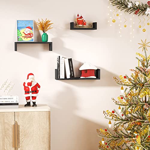 SRIWATANA Floating Shelves Wall Mounted, Solid Wood Wall Shelves, Black