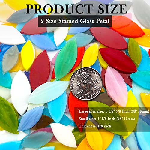 LITMIND 120 Pieces Mosaic Tiles, Precut Stained Glass Petal Leaves for Crafts, Mosaic Making Supplies Ceramic Tiles - Include 2Pcs Diamond Needle File Set