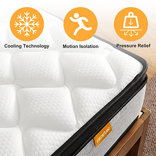 S SECRETLAND King Mattress, 12 Inch Hybrid Memory Foam Mattress and Individual Pocket Springs,King Bed in a Box with Pressure Relief and Cooler Cover,Medium Softer King Size
