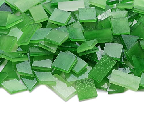 Lanyani Glass Mosaic Tiles for Art Crafts,4 Shapes Mixed Tiffany Stained Glass Pieces,200 Pieces (Green-1)