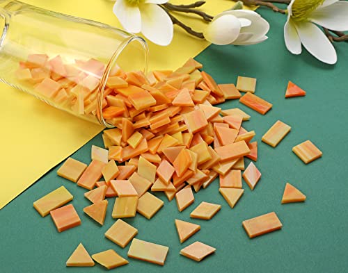 Multi-Color Options, Lanyani 200 Pieces Glass Mosaic Tiles for Crafts,4 Shapes Mixed Colorful Glass Tiles Tiffany Stained Glass Pieces for Mosaic,Pumpkin Orange