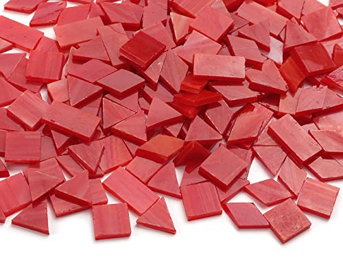 Lanyani 200 Pieces Glass Mosaic Tiles for Crafts,4 Shapes Mixed Colorful Tiffany Stained Glass Pieces,Square/Rectangle/Diamond/Triangle,Dark Red