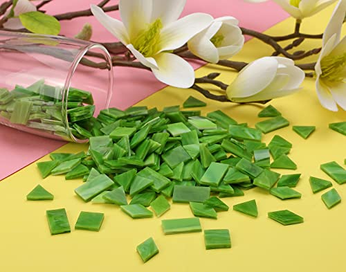 Multi-Color Options, Lanyani 200 Pieces Glass Mosaic Tiles for Crafts,4 Shapes Mixed Colorful Glass Tiles Tiffany Stained Glass Pieces for Mosaic,Green Grass