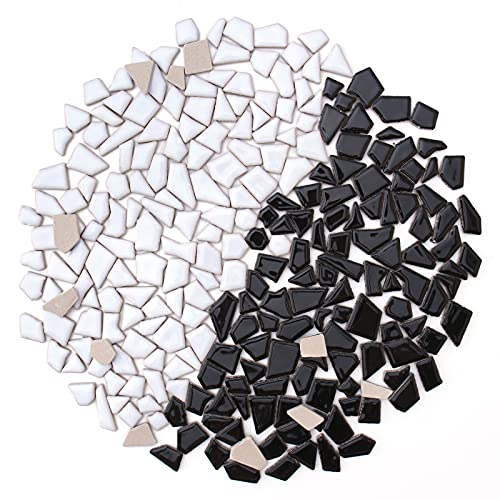 Youway Style Ceramic Mosaic Tiles for Crafts Bulk, 228g Black and White Mosaic Tiles, Mosaic Pieces for Mosaic Making Supplies (Mixed Colors,8 Ounce)