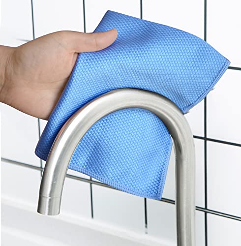 SINLAND Microfiber Glass Cleaning Cloth Lint Free Polishing Cloth for Quick Drying Window Glass Car Windows Mirrors Stainless Steel 12x16inch 6pack Blue