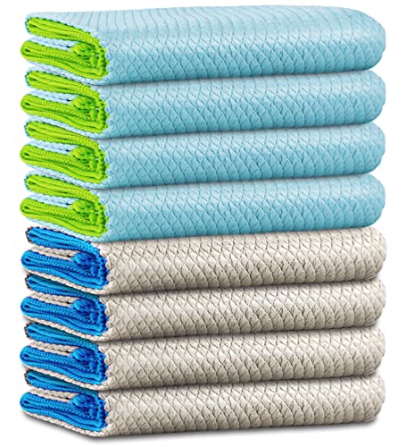 Microfiber Lint Free Cloth Streak Free Miracle Cleaning Cloths Esay Clean Glass Polishing Windows Mirrors Kitchen Household Reusable Cleaning Rags, Pack of 8
